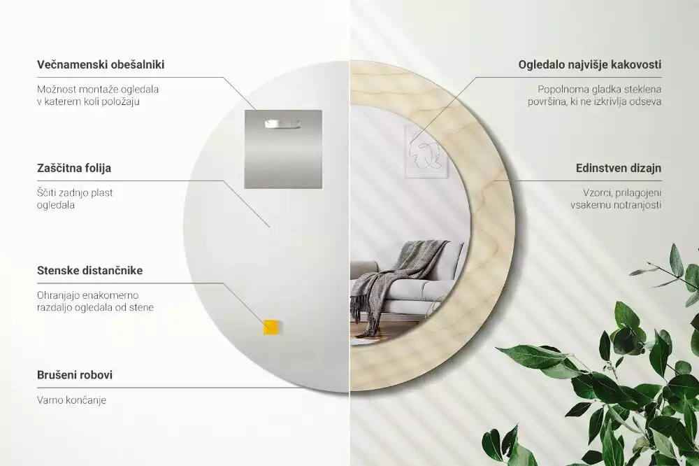 Oglindă cu decor rotundă Lemn deschis