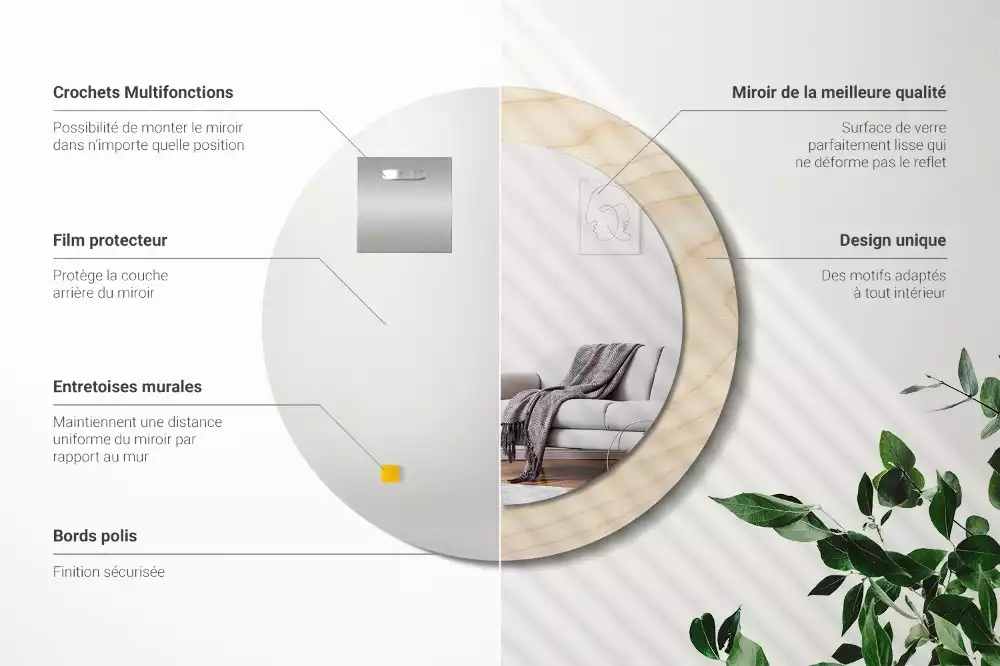 Oglindă cu decor rotundă Lemn deschis