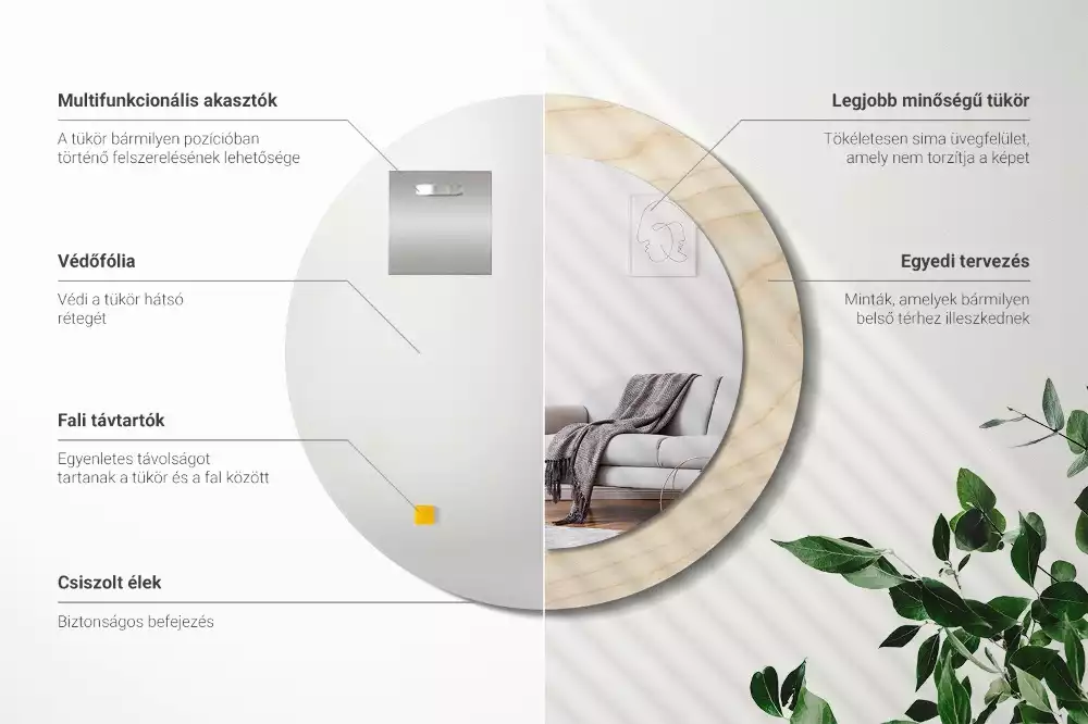 Oglindă cu decor rotundă Lemn deschis