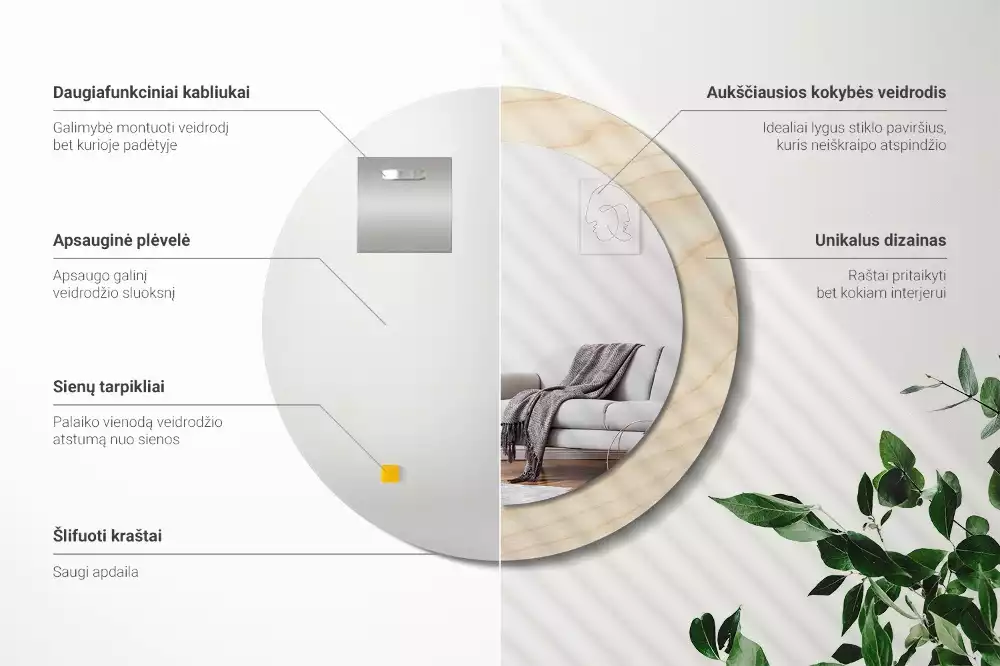 Oglindă cu decor rotundă Lemn deschis