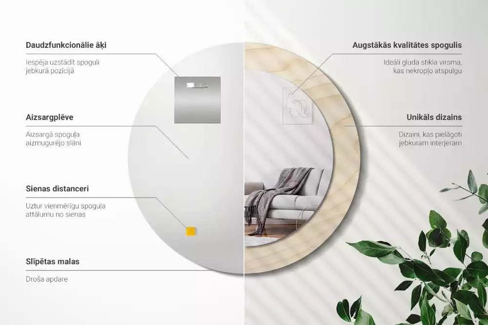 Oglindă cu decor rotundă Lemn deschis