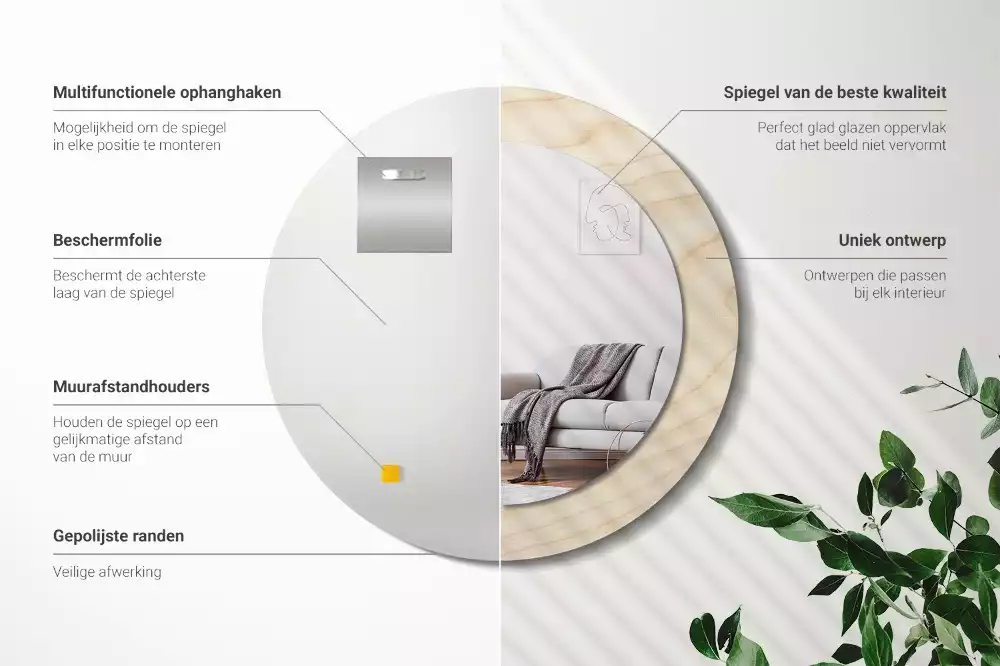 Oglindă cu decor rotundă Lemn deschis