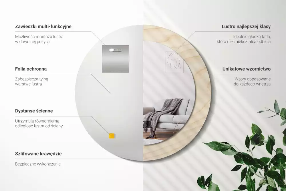 Oglindă cu decor rotundă Lemn deschis