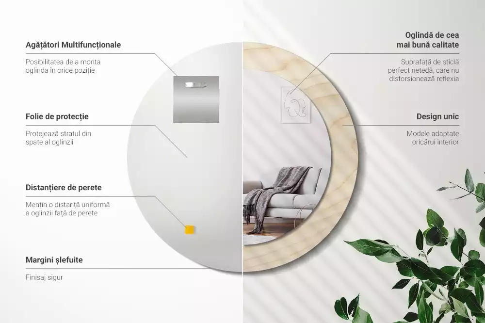 Oglindă cu decor rotundă Lemn deschis