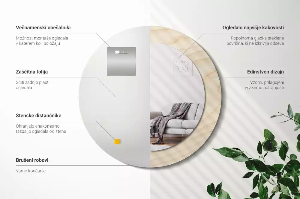 Oglindă cu decor rotundă Lemn deschis