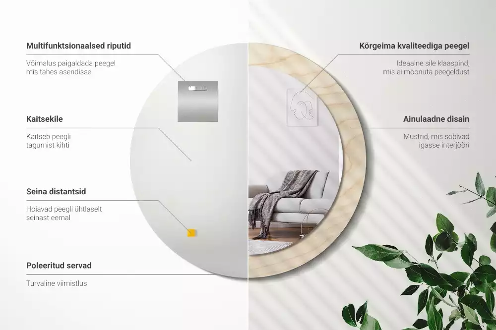 Oglindă cu decor rotundă Lemn deschis