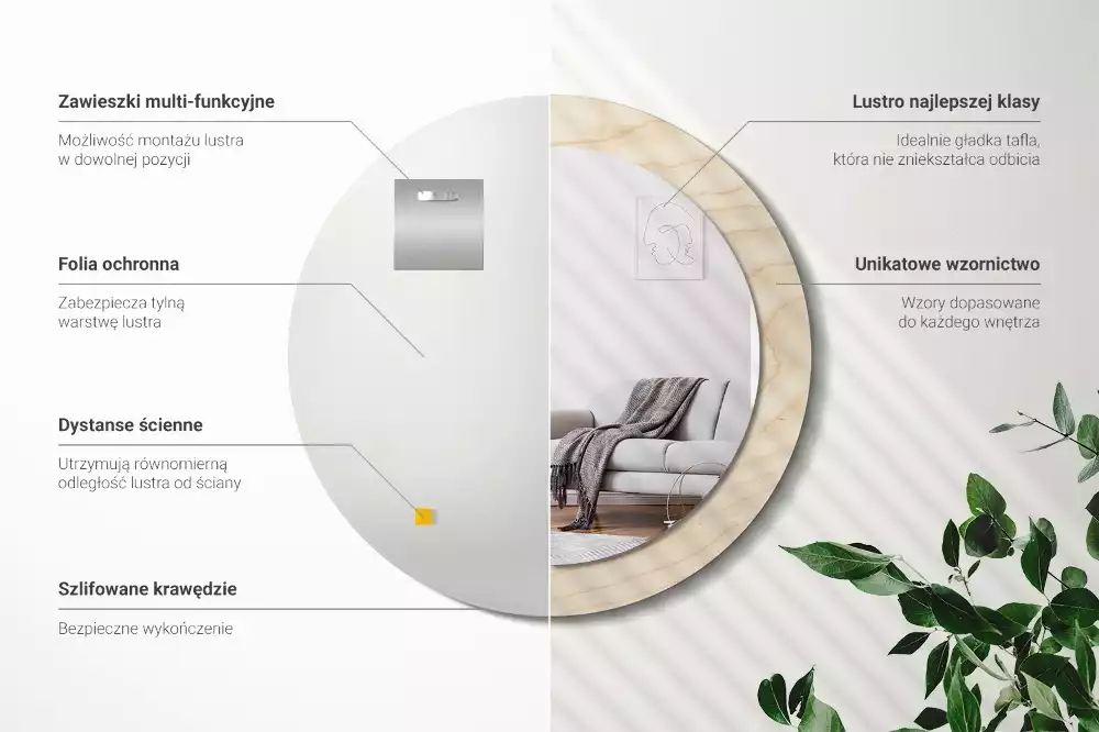 Oglindă cu decor rotundă Lemn deschis