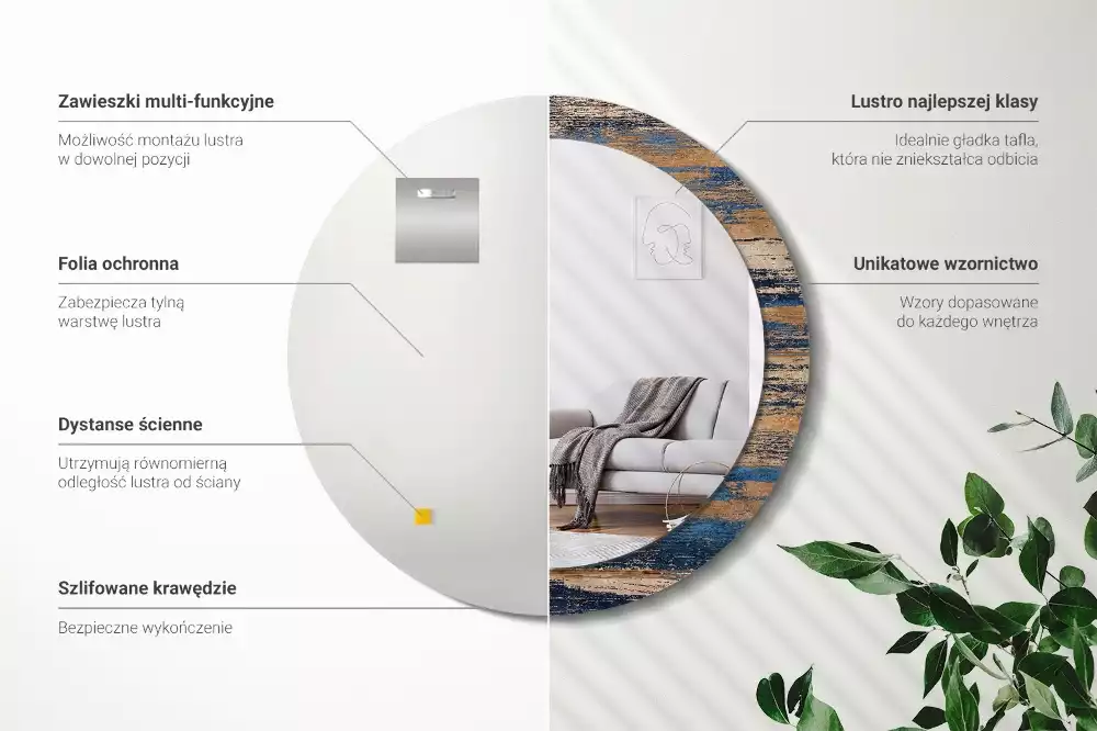 Oglindă rotundă imprimată Lemn abstract