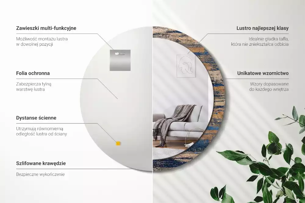 Oglindă rotundă imprimată Lemn abstract