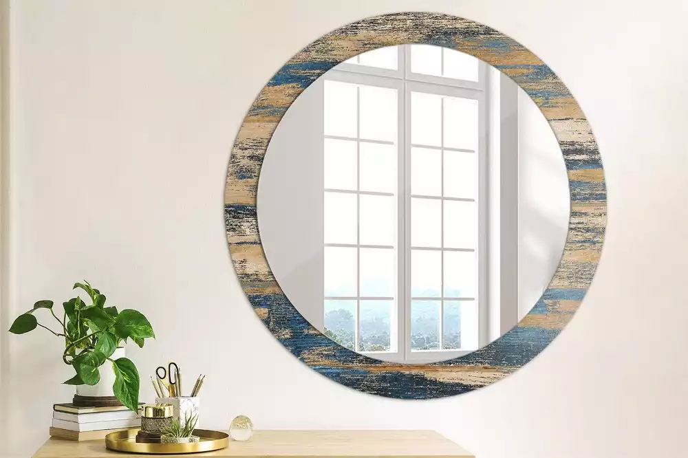 Oglindă rotundă imprimată Lemn abstract