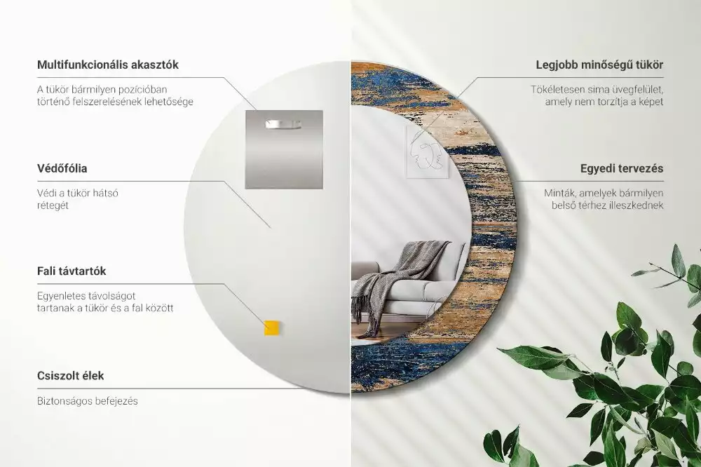 Oglindă rotundă imprimată Lemn abstract