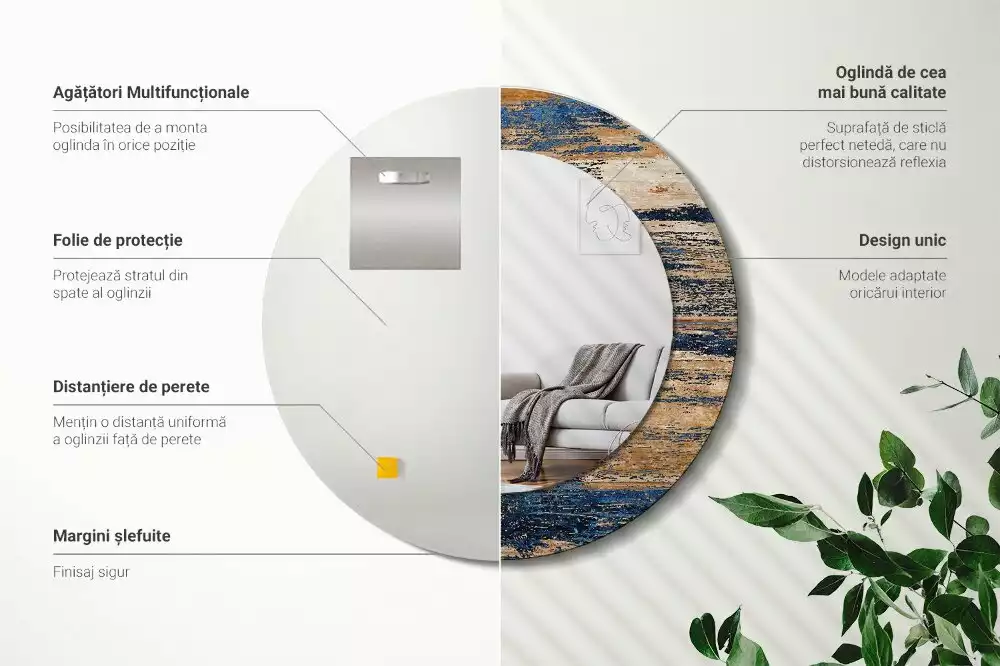Oglindă rotundă imprimată Lemn abstract