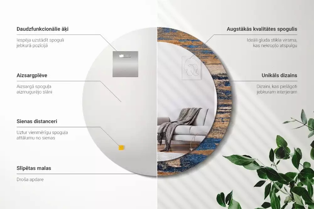 Oglindă rotundă imprimată Lemn abstract