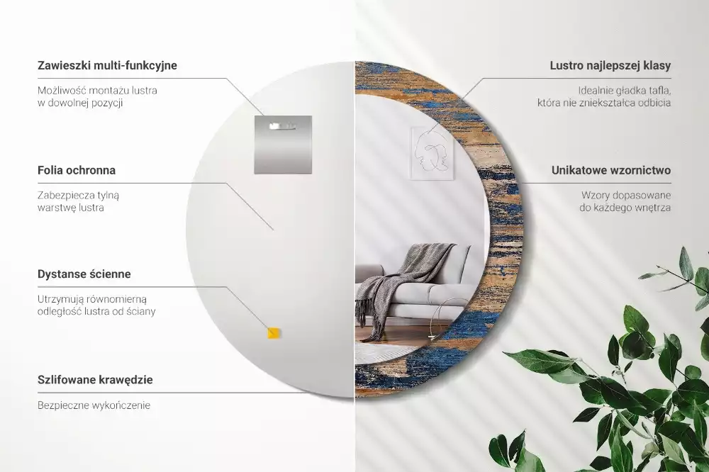 Oglindă rotundă imprimată Lemn abstract