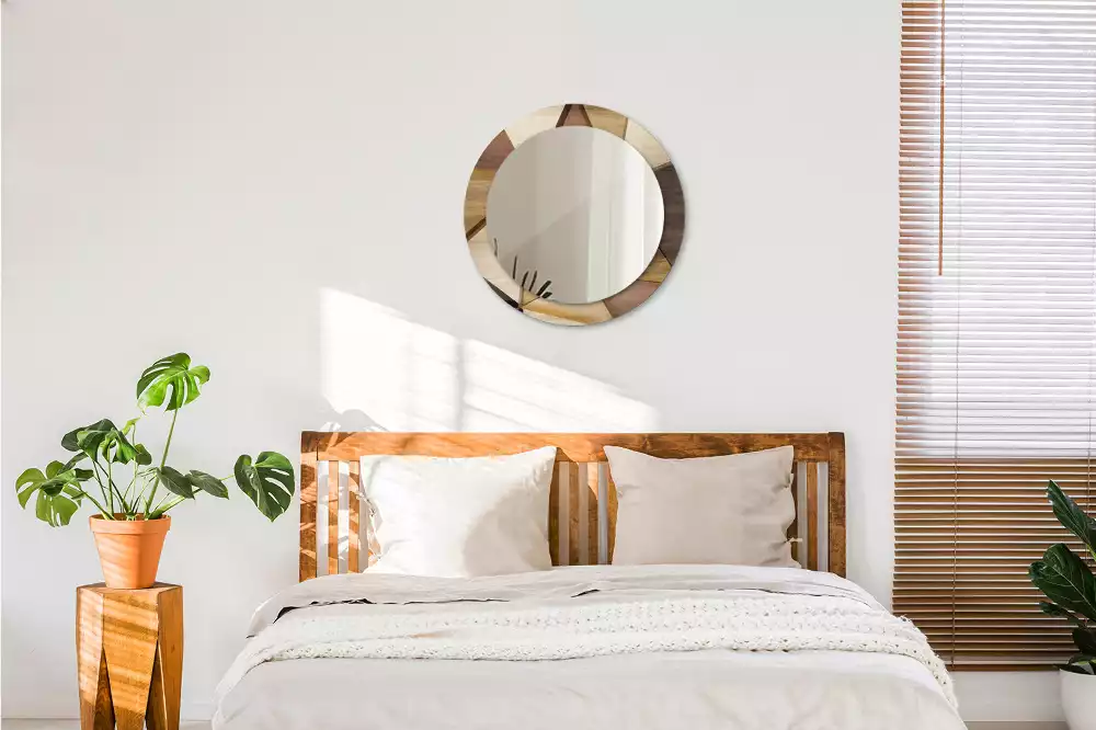 Oglindă rotundă imprimată Lemn geometric 3D