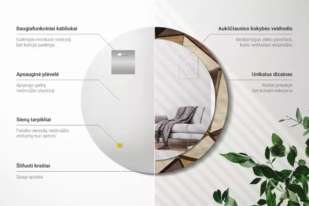 Oglindă rotundă imprimată Lemn geometric 3D