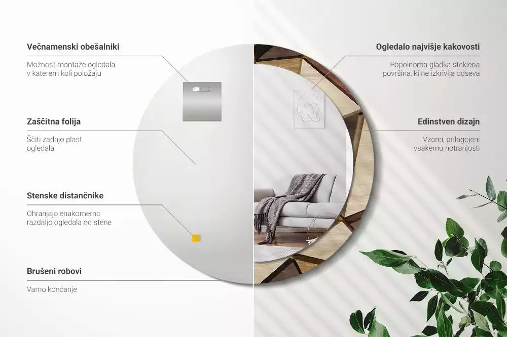 Oglindă rotundă imprimată Lemn geometric 3D