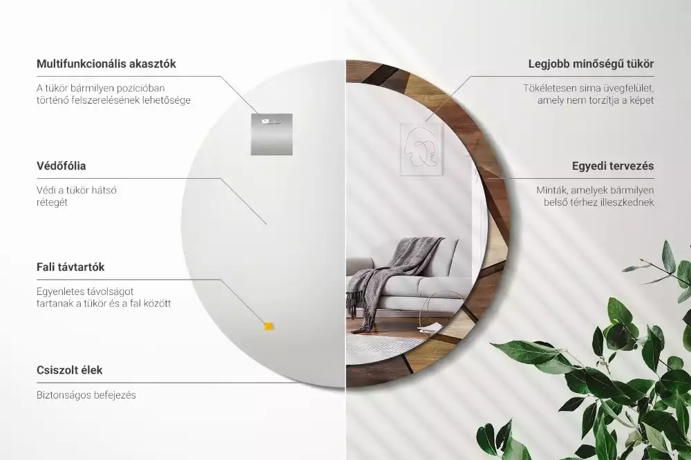 Oglindă rotundă imprimată Lemn geometric 3D