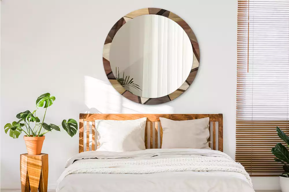 Oglindă rotundă imprimată Lemn geometric 3D