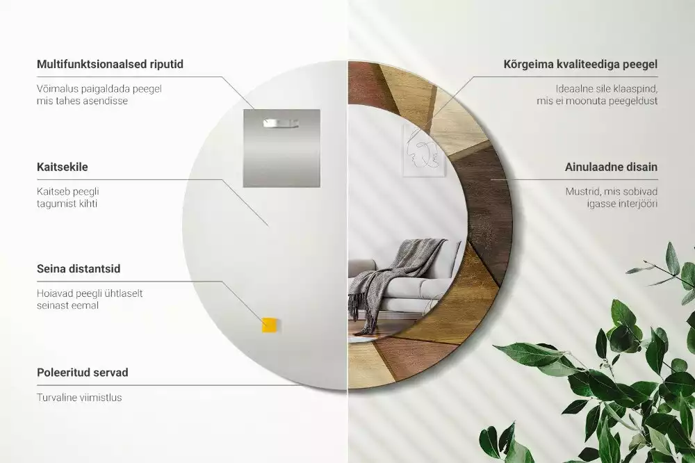 Oglindă rotundă imprimată Lemn geometric 3D