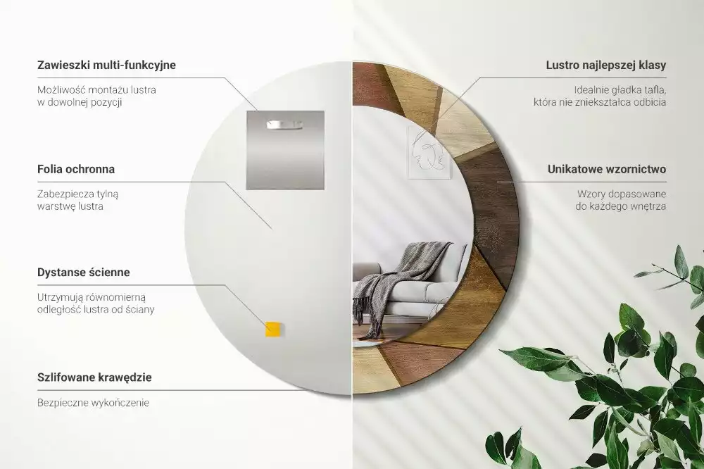 Oglindă rotundă imprimată Lemn geometric 3D