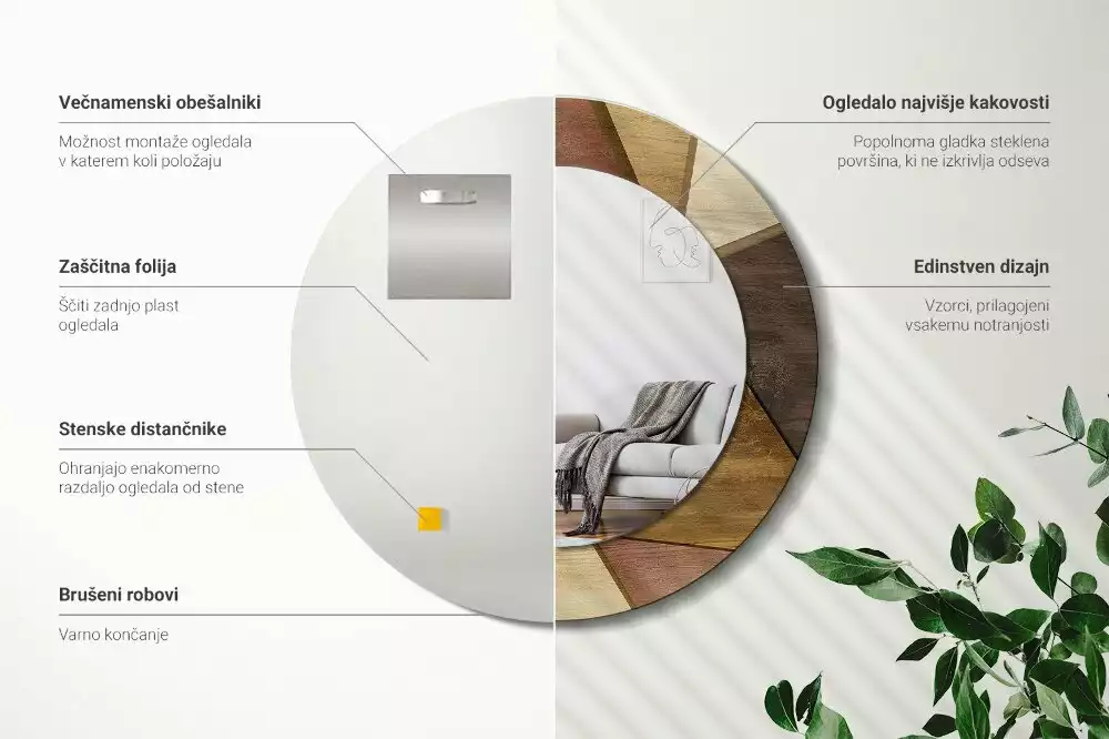 Oglindă rotundă imprimată Lemn geometric 3D