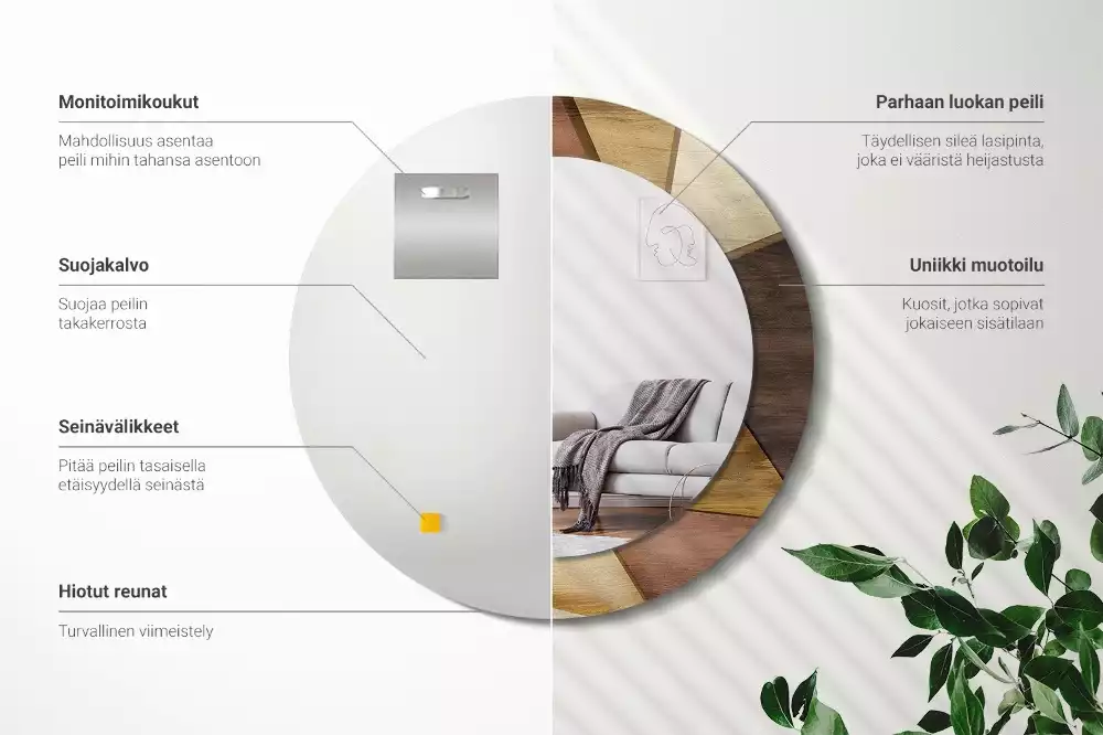 Oglindă rotundă imprimată Lemn geometric 3D