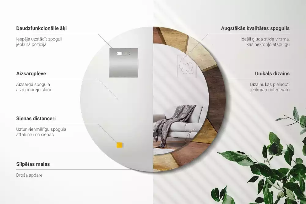 Oglindă rotundă imprimată Lemn geometric 3D