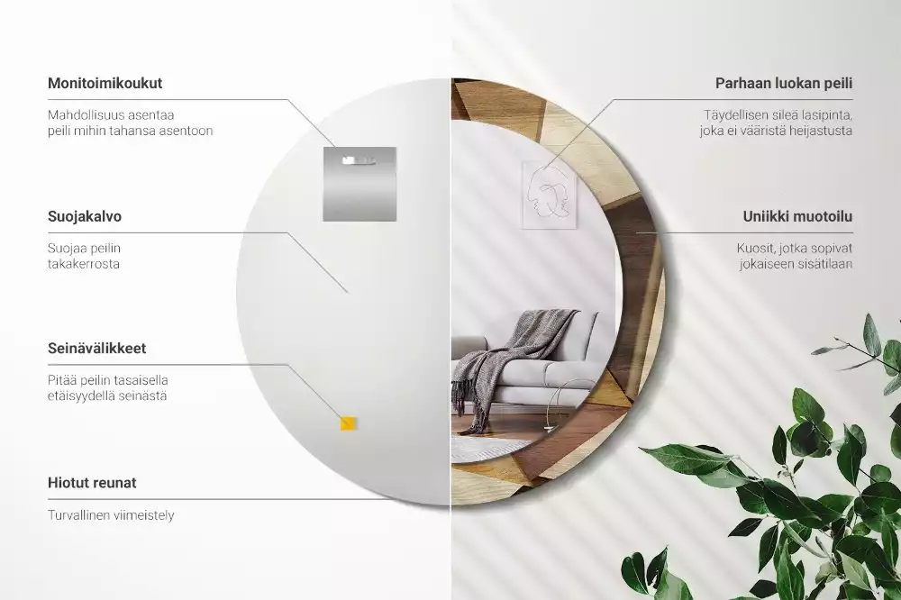 Oglindă rotundă imprimată Lemn geometric 3D