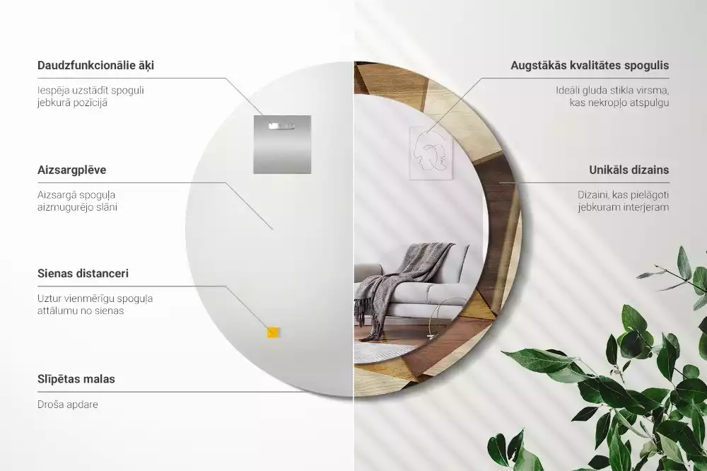 Oglindă rotundă imprimată Lemn geometric 3D