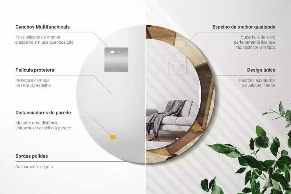 Oglindă rotundă imprimată Lemn geometric 3D