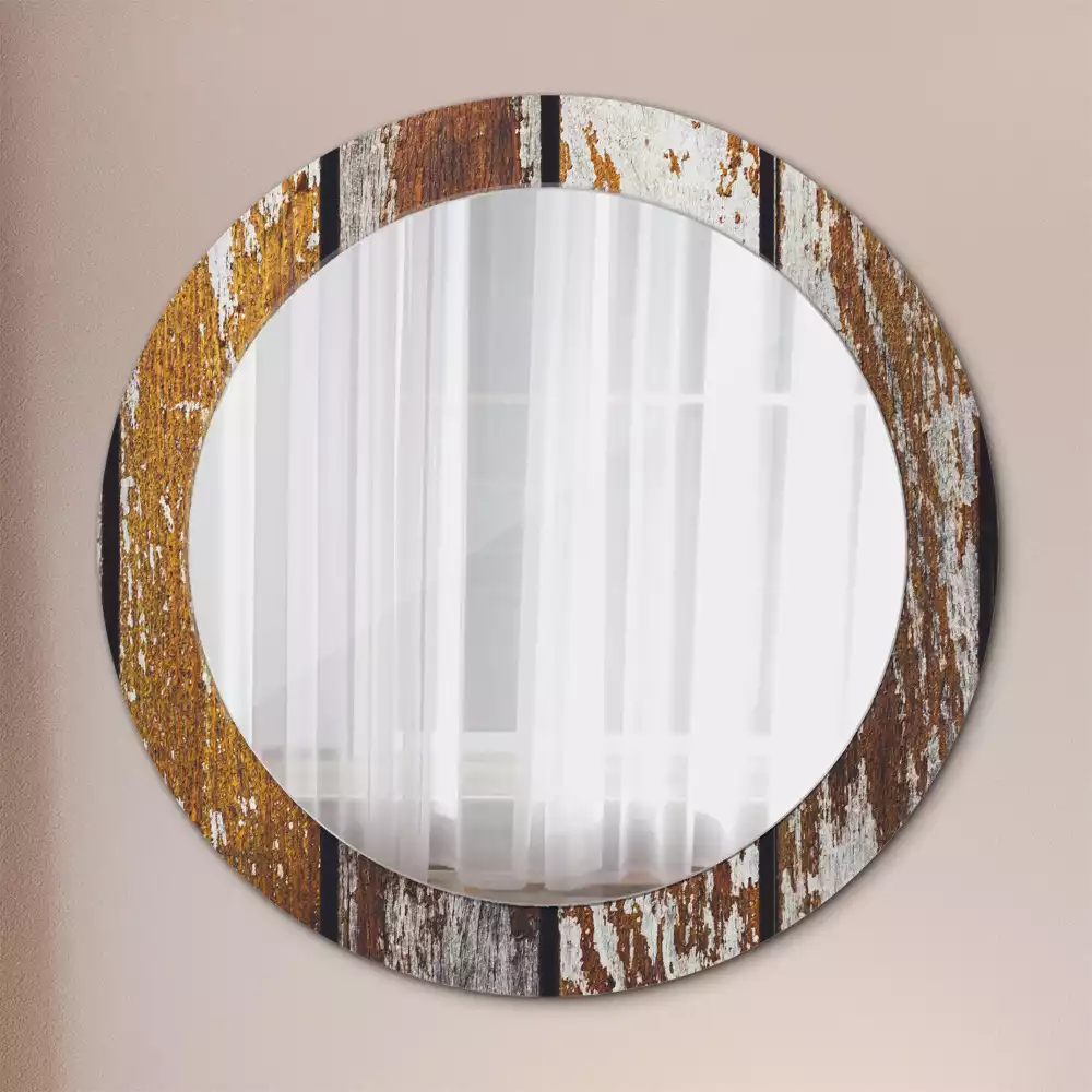 Oglindă rotundă ramă cu imprimeu Lemn vintage închis