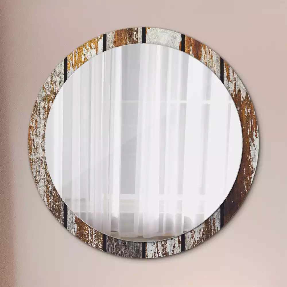 Oglindă rotundă ramă cu imprimeu Lemn vintage închis