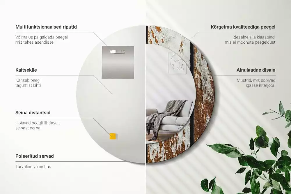 Oglindă rotundă ramă cu imprimeu Lemn vintage închis