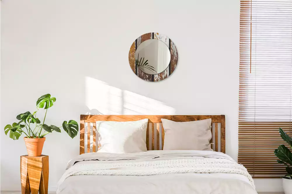 Oglindă rotundă ramă cu imprimeu Lemn vintage închis