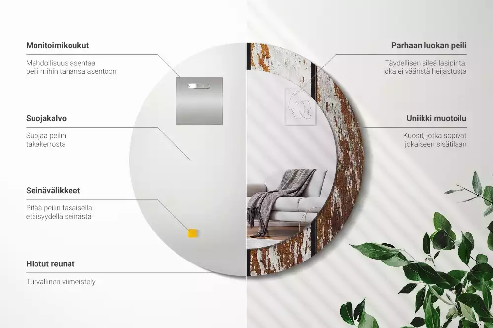 Oglindă rotundă ramă cu imprimeu Lemn vintage închis