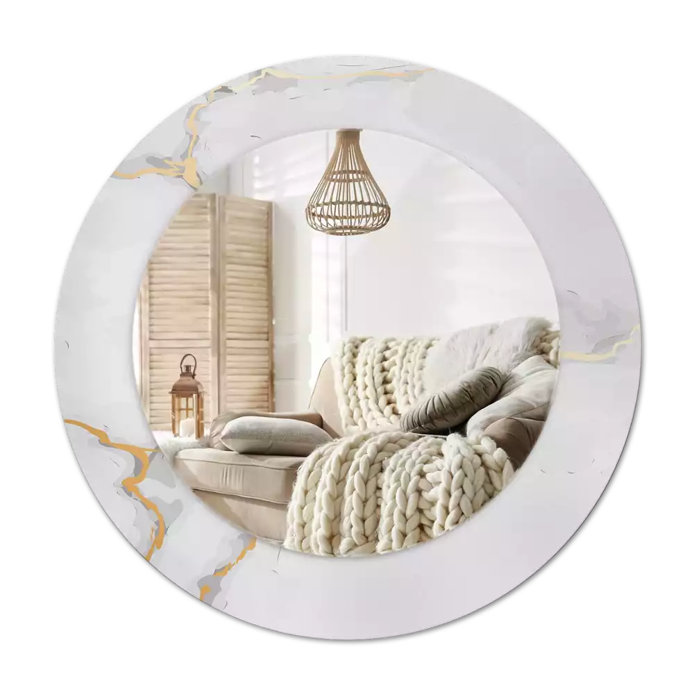 Oglindă cu decor rotundă Marmură albă