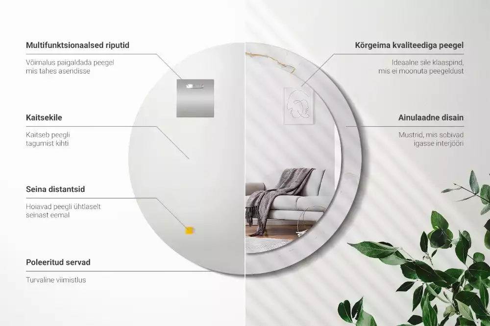 Oglindă cu decor rotundă Marmură albă