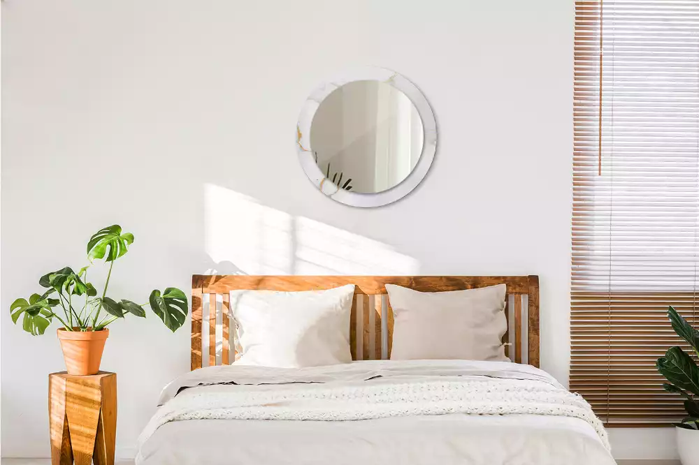 Oglindă cu decor rotundă Marmură albă