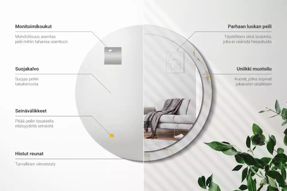 Oglindă cu decor rotundă Marmură albă