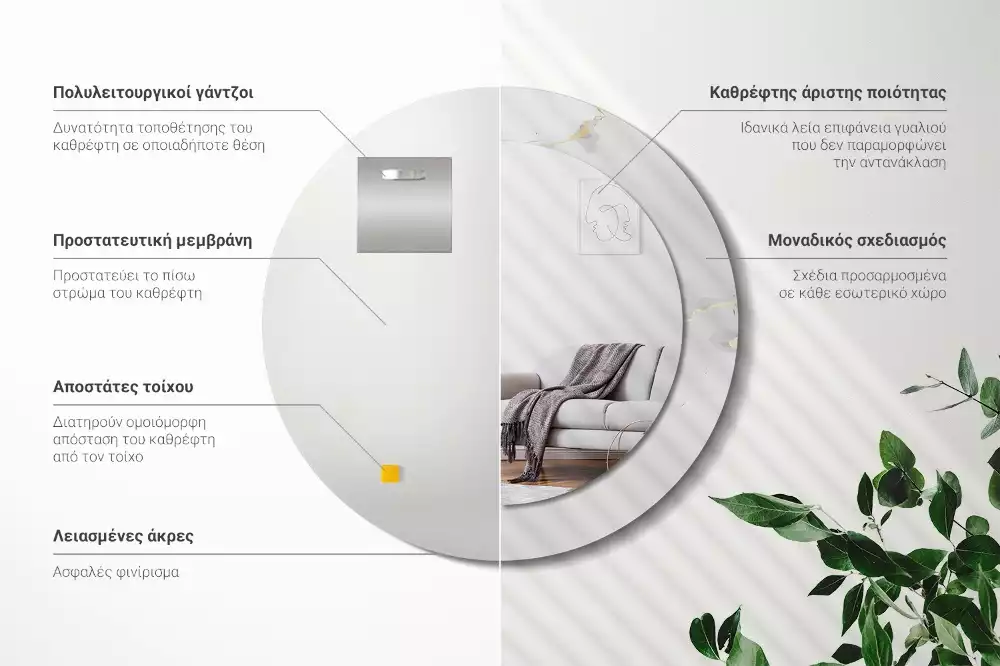 Oglindă cu decor rotundă Marmură albă