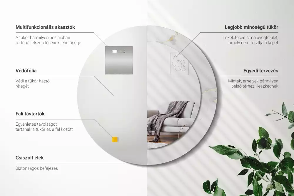 Oglindă cu decor rotundă Marmură albă