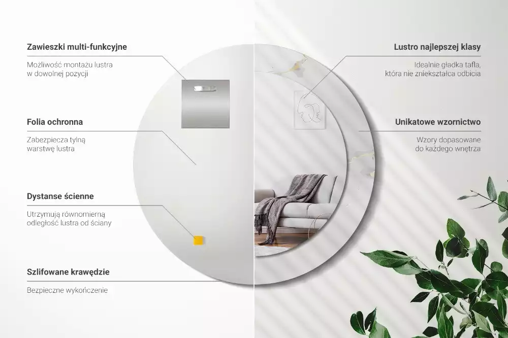 Oglindă cu decor rotundă Marmură albă