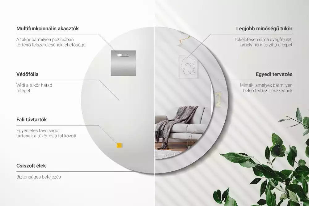 Oglindă cu decor rotundă Marmură albă