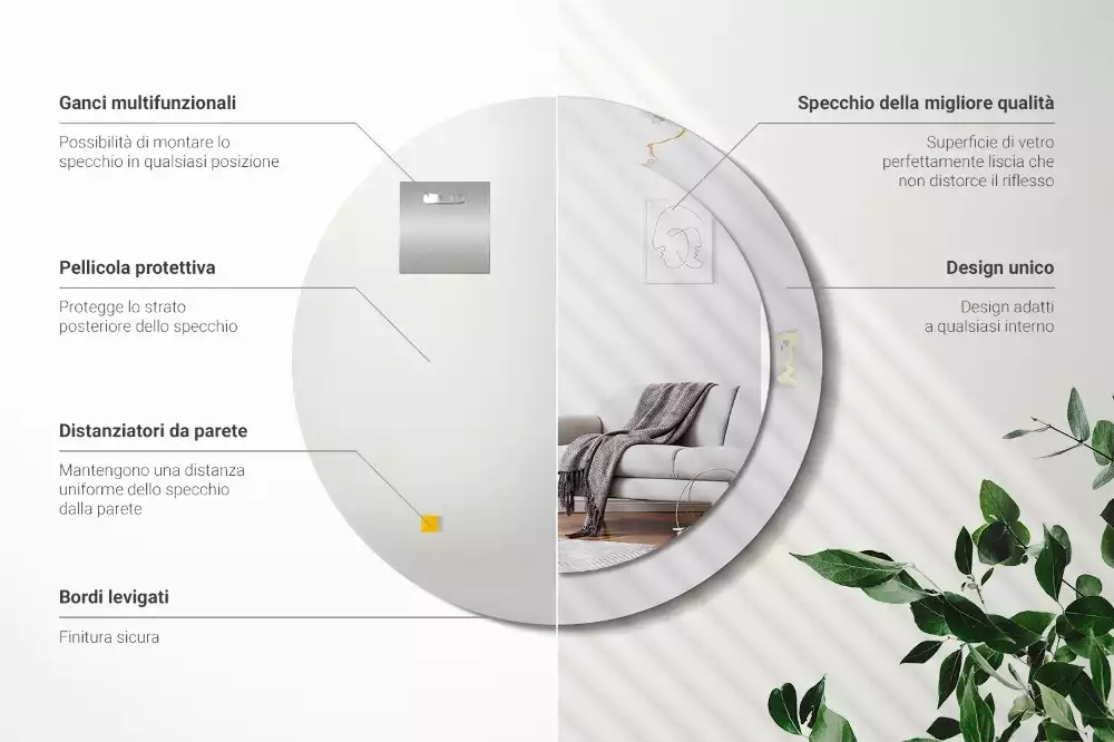 Oglindă cu decor rotundă Marmură albă