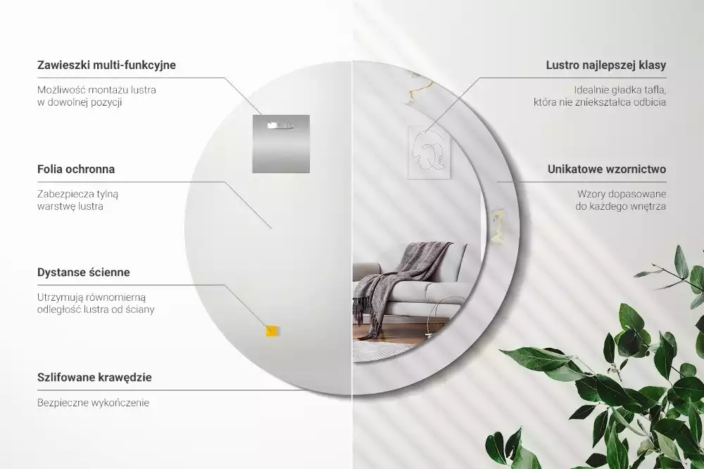 Oglindă cu decor rotundă Marmură albă