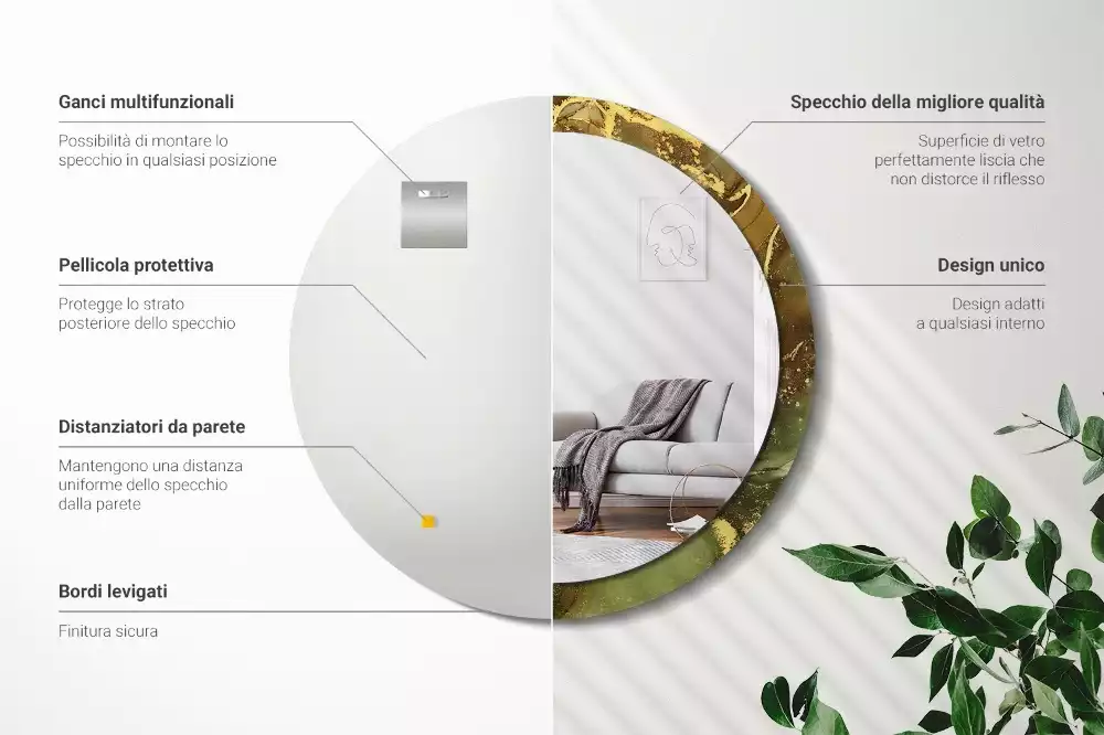 Oglindă rotundă ramă cu imprimeu Vârtejuri metalice