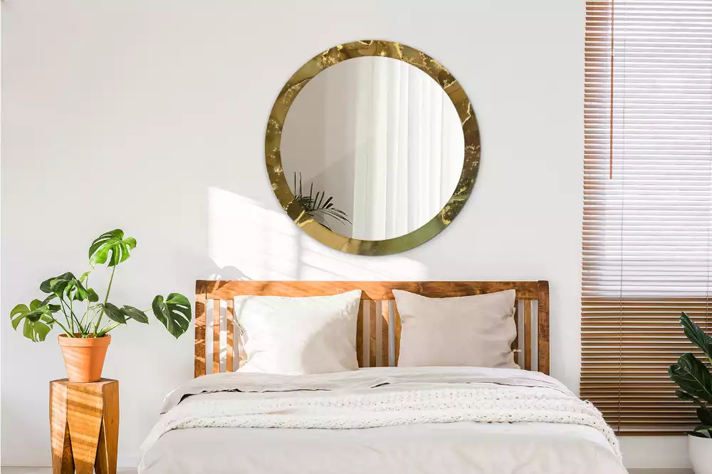 Oglindă rotundă ramă cu imprimeu Vârtejuri metalice