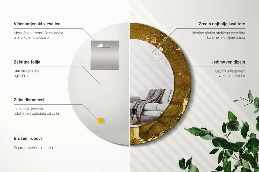 Oglindă rotundă ramă cu imprimeu Vârtejuri metalice