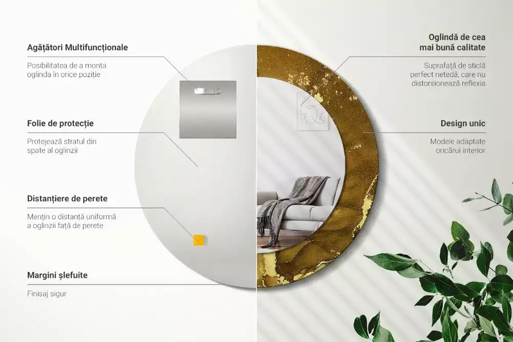 Oglindă rotundă ramă cu imprimeu Vârtejuri metalice